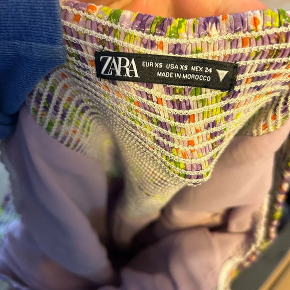 ZARA FLORAL PUFF SLEEVE RUCHED MINI DRESS - Picture 3 of 3